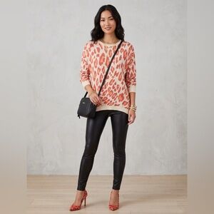 Beautiful Wonderly  Leopard Print Long Sleeve Sweater - Cream & Coral